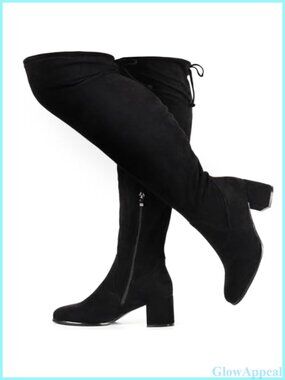 Wide Calf Faux Suede Over the Knee Thigh High Block Heel Boots
